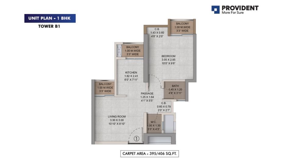 Puravankara-Provident-palm-Vista-Floor-Plan-1BHK-395_406 Sqft